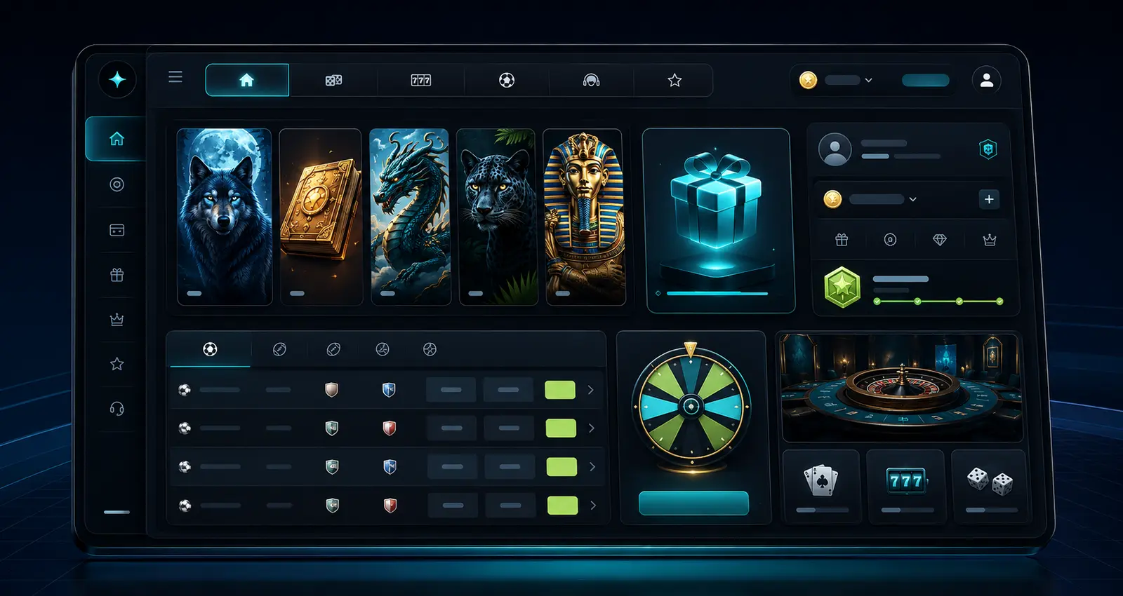WinRushGo Casino dashboard with games, bonuses and sportsbook access